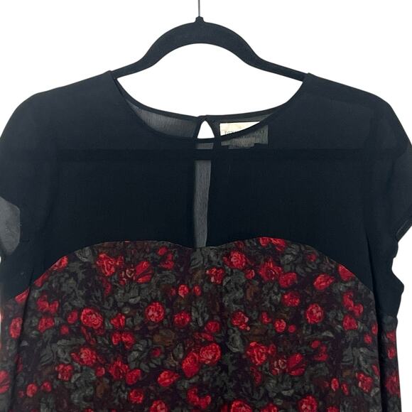 Vintage Denim & Supply Ralph Lauren Floral Sheer Shift Dress Drop Waist Red Blk - Picture 2 of 8